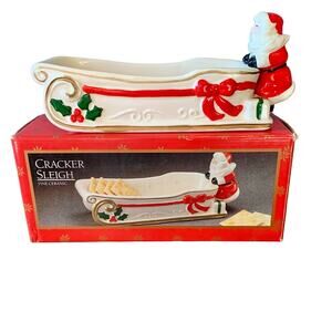 Mervyn's Ceramic Santa Sleigh Figurine Cracker Candy Olive Dish Christmas